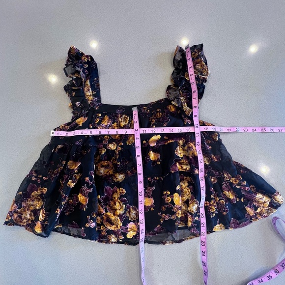 Velvet Burnout Babydoll Top Flutter Ruffle Sleeve Lined Tank Whimsigoth Sz Large - Picture 5 of 9